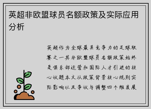 英超非欧盟球员名额政策及实际应用分析